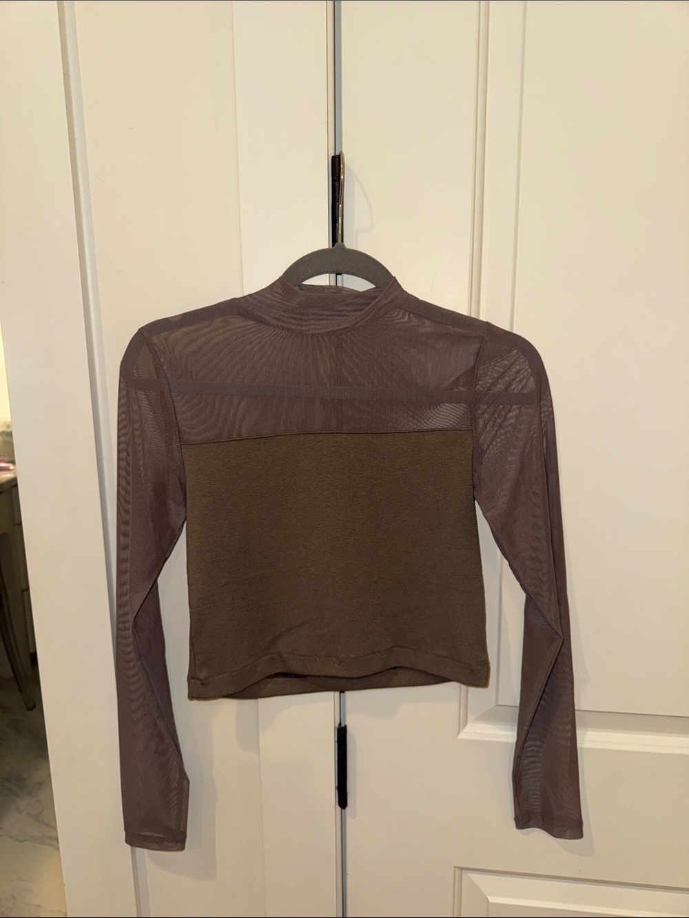 GAP Brown Mesh-Yoke Long Sleeve Crop Top